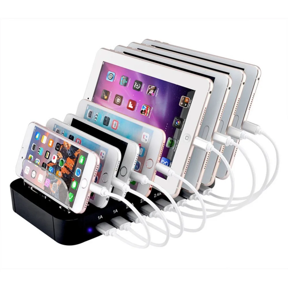 8 USB Ports With Cables Mobile Phone Charger Travel Charging Station Dock Stand Holder Universal for Smart cell phone Tablet