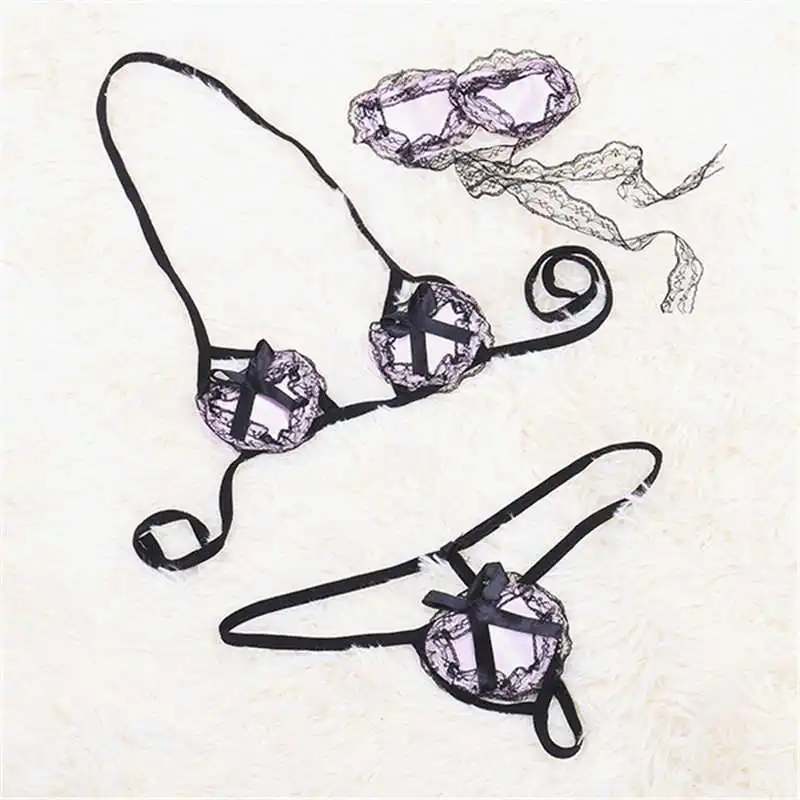 

Sexy Lace Embroidery Bowknot Halter Bikini Set Open Crotch Dress Women Water Soluble Flower Embroidery Three-point Temptation