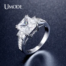 UMODE 2016 New CZ Three Stone Engagement Rings For Women Brand Fashion Jewelry Rhodium plated Wedding Bands AUR0345