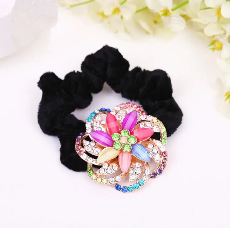 

Alloy rhinestone flower Velvet Scrunchies for hair Adult Women Hair Ties Ponytail Holder Accessories