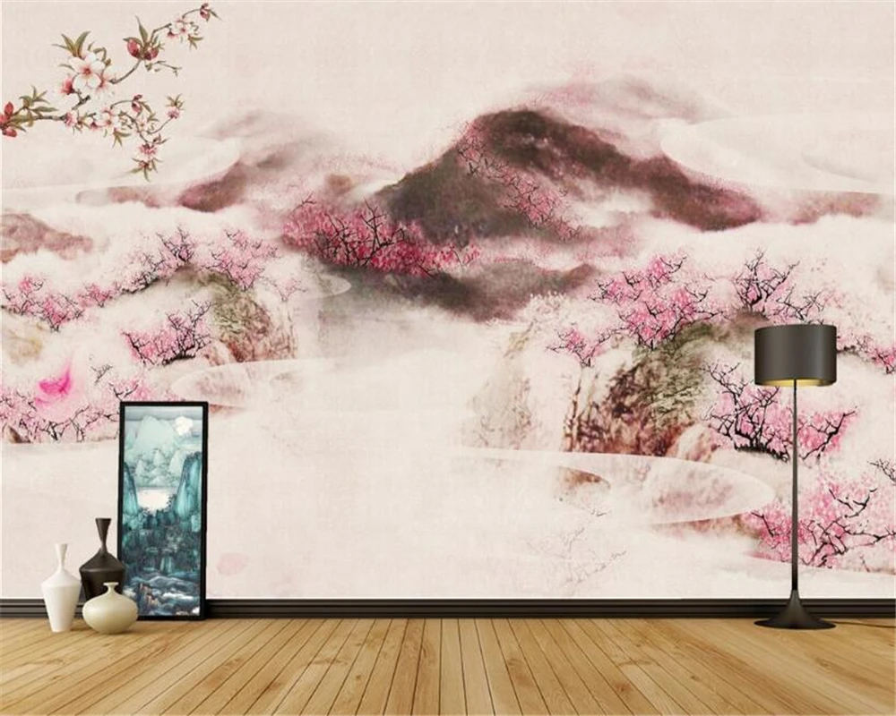 

beibehang New Chinese TV background wall paper landscape peach personality decorative painting wallpaper background papier peint