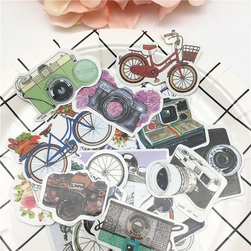 

21pcs Kawaii Japan Style Hand Drawing Cartoon Bicycle camera DIY Diary Planner Decorative Stickers