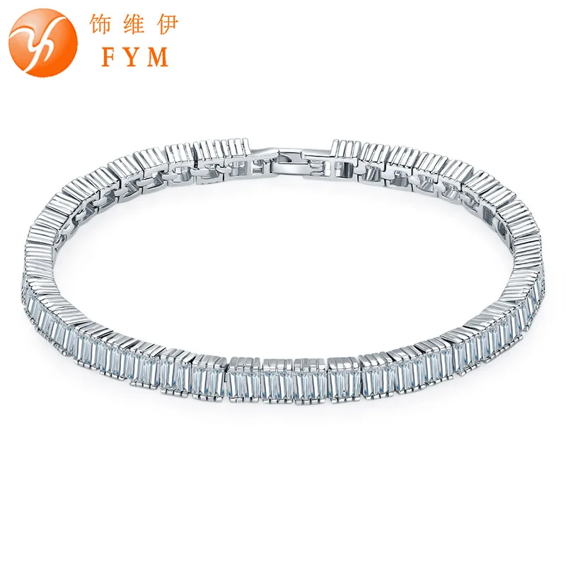 

FYM Brand Women Bracelet Silver Color 1 Row Clear 5 mm AAA Cubic Zircon Bracelet High quality Jewelry Christmas Gift FYMBR0177