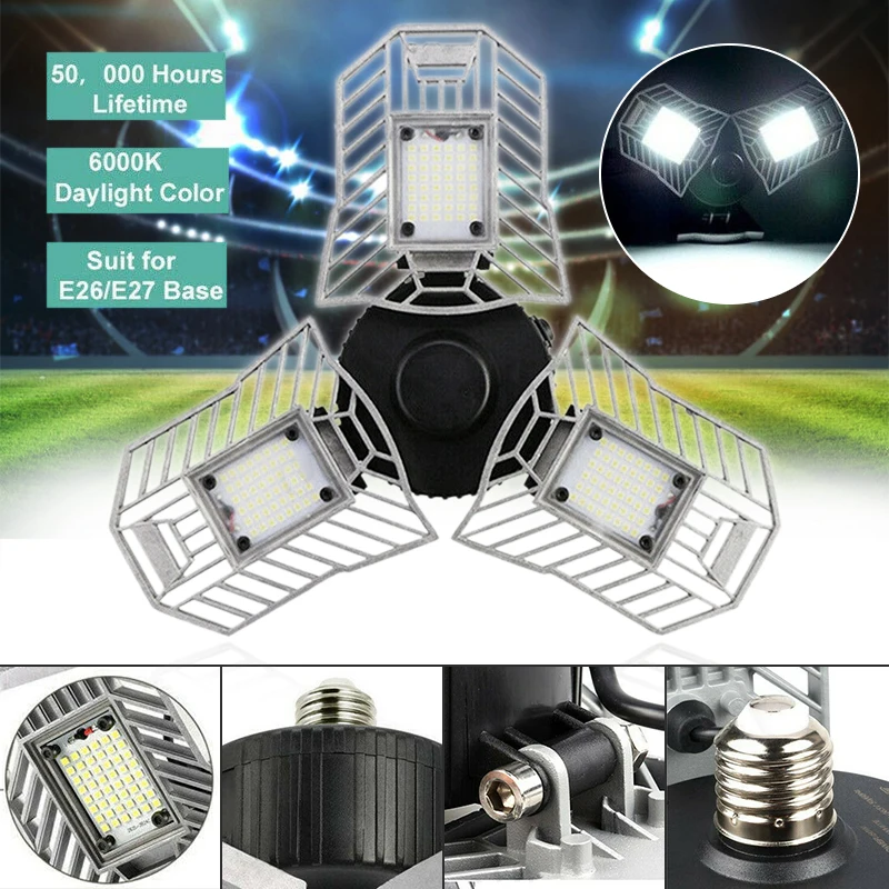

60W LED Garage Light 144 LED 220V Deformable Lumen Ceiling Light Led Mining Lamps for Parking Warehouse Industrial Basement
