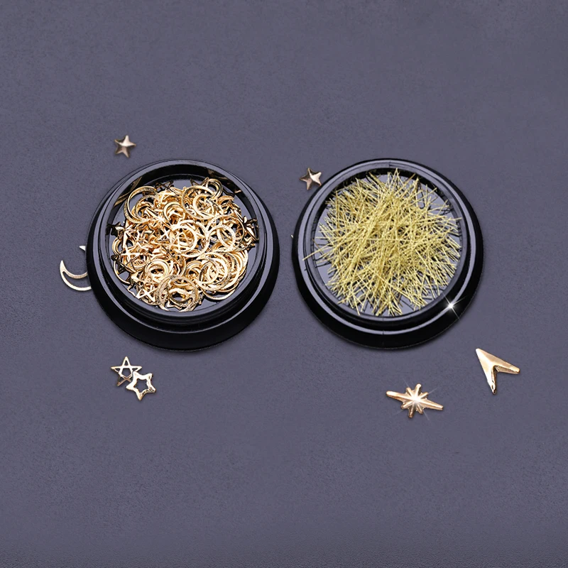 

3D Nail Rivet Studs Flat Back Gold Moon Star Shape Straight Line Mixed Size Accessories DIY Nail Art Decoration Design