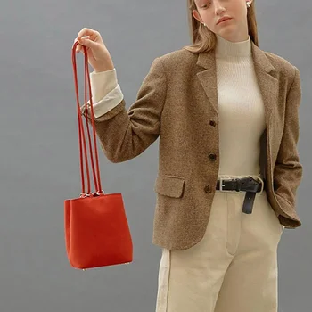 

Female Drawstring Bucket Bags 2019 New Ins Style Mini Crossbody Bag Design Frosted Shoulder Bag Designer Handbags Pure Color