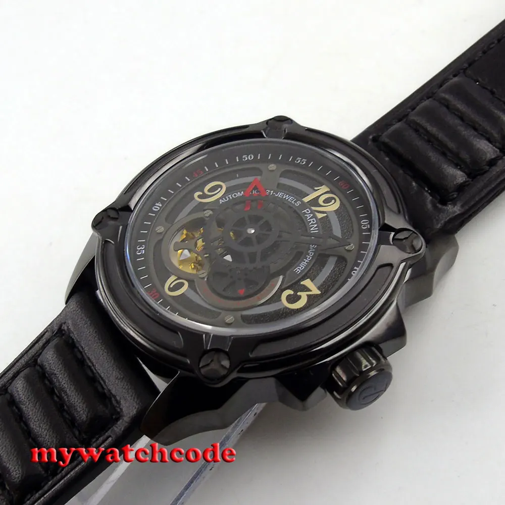  44mm Parnis black dial PVD case miyota Sapphire Glass Automatic mens Watch P669
