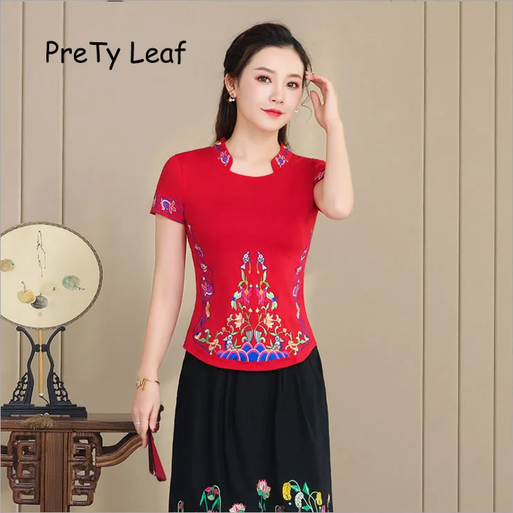 new summer slim embroidered cotton T-shirt