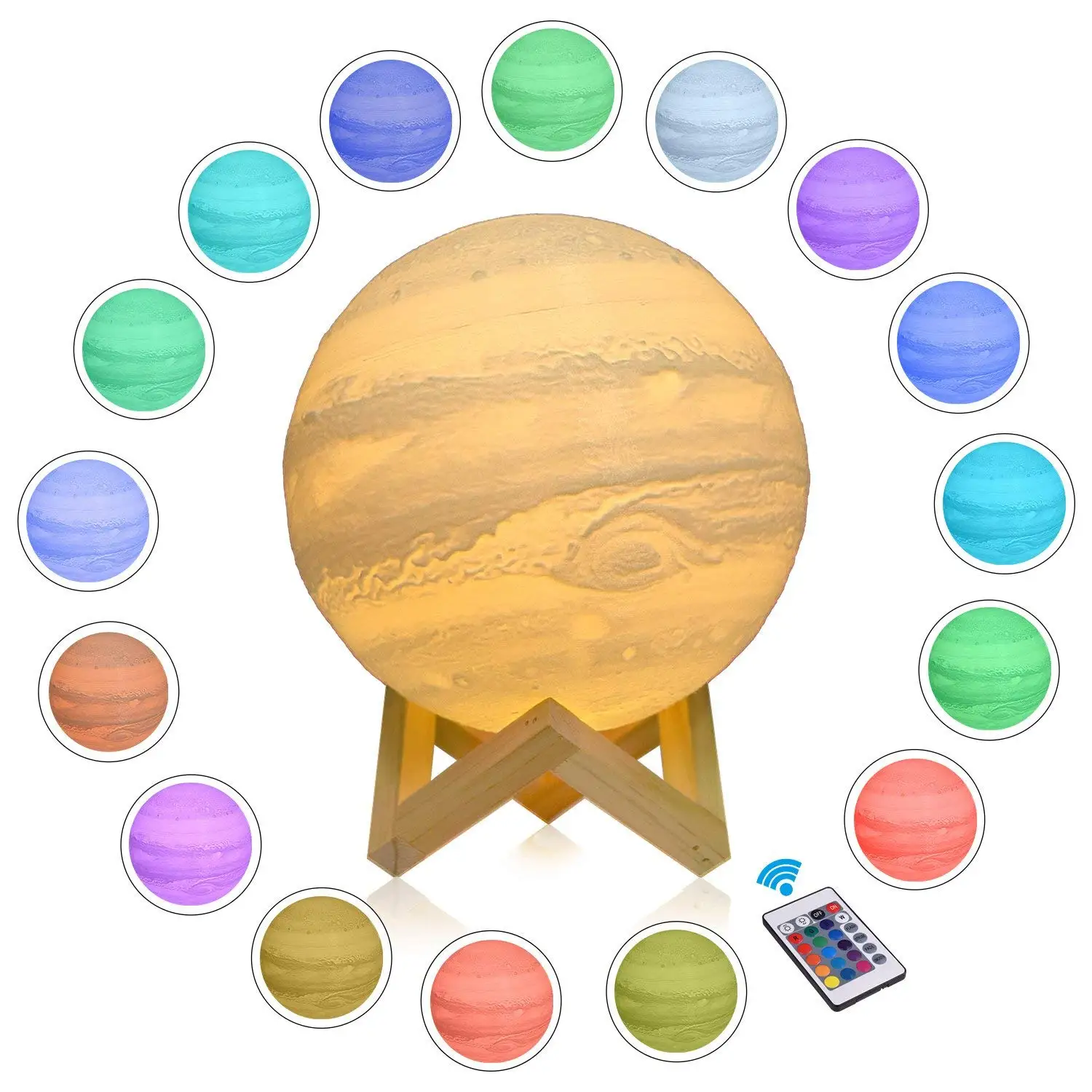 

16 Colors 3d Printing Jupiter Lamp Led Night Light Remote Control 3d Led Jupiter Light Luminarias Kids Room Lamp Battery Powered
