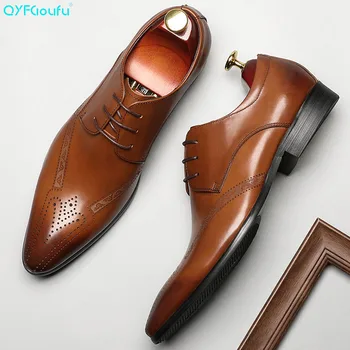 

QYFCIOUFU Summer Fashion formal shoes men Genuine Leather Men's dress shoes Classic Vintage Wedding Office oxford shoes for men