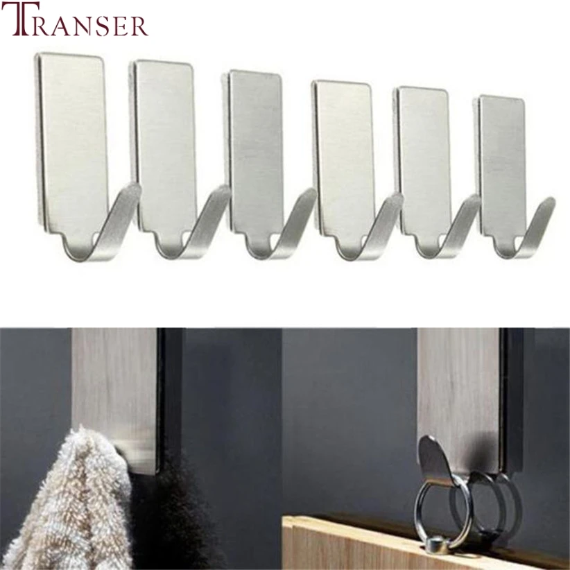 

6PCS Stainless Steel Self Adhesive Home Kitchen Wall Door Holder Hook Hanger for Hanging Towel Scarf Clothing Home Storage 90509