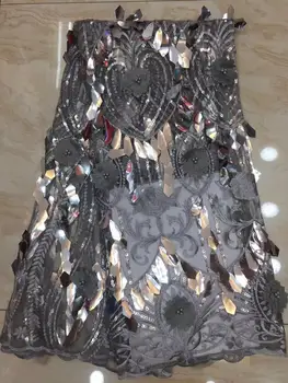 

2019 New Design 5Yards African Handcut Organza Lace Fabric African Voile Lace With Allover Sequins High Quality White silver red