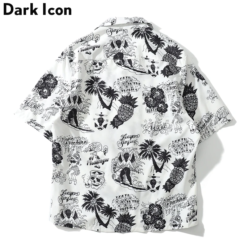 Dark Icon Skeleton Full Printed Retro Shirt Men Summer Street Men's Shirts Short Sleeved Shirts for Men Green White