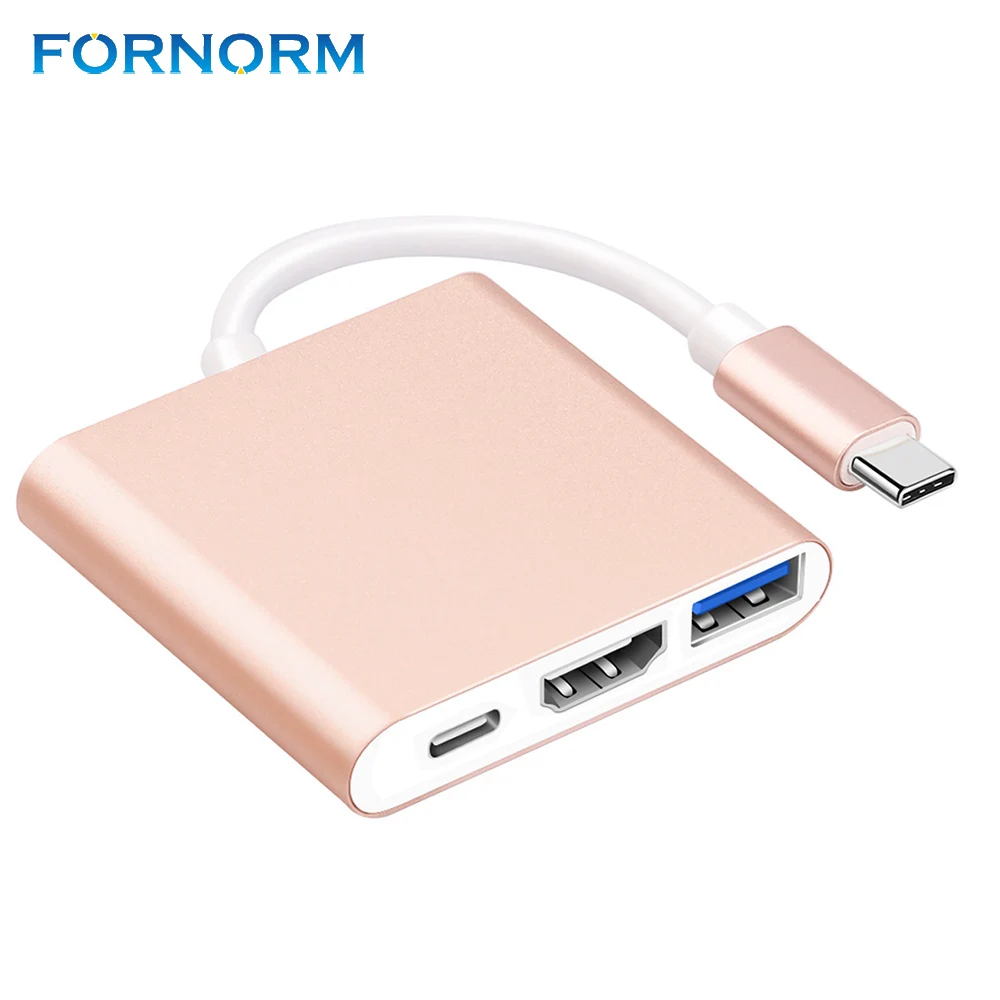 FORNORM Type C USB 3.1 To USB-C 1080P HDMI USB 3.0 Adapter Compatible For IOS New Macbook Huawei Matebook Chromebook Dell