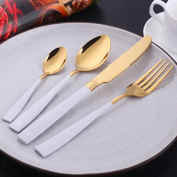 

4 Pcs/Set Dinnerware Set White Black Gold Stainless Steel Food Spoon Fork Knife Tableware Kitchen Cutlery Set