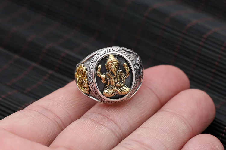 Креативный дизайн, лотос, слон, носовые кольца, чистый 925 пробы, серебро, для мужчин, для помолвки, мужское кольцо в индийском стиле, украшения R012