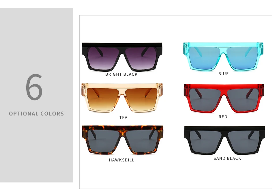 Flat Top Oversized Square Vintage Sunglasses For Men Brand Designer Wide Leg Women Glasses UV400 Lunette De Soleil Red Black