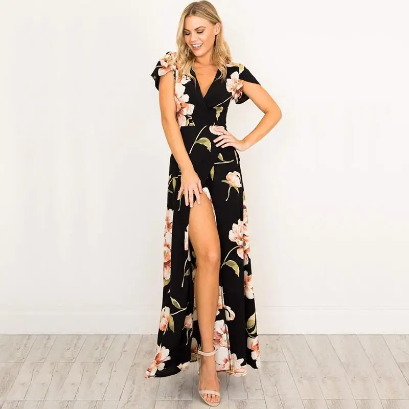 Женское платье макси с V образным вырезом и цветочным принтом|maxi dress|dress v-neckmaxi dress