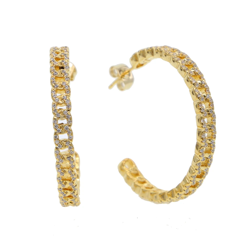 

TOP quality BIG circle geometric 2019 designer unique cuban link chain shape pave cz chain luxury women hophop earring fashion