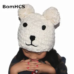 BomHCS Cute Ears Bear Beanie Funny Gift Hat Handmade Knitted Winter Thick Cap