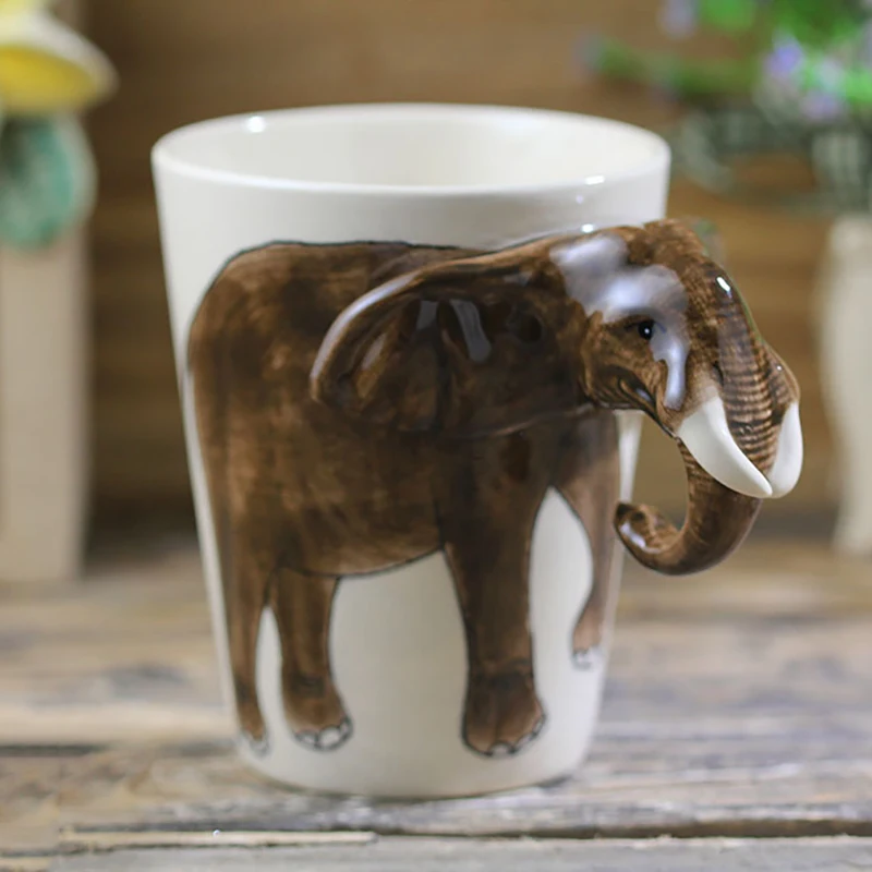 

250ml hand-painted animal ceramic mug cartoon elephant coffee mug single-layer personalized handle gift mug