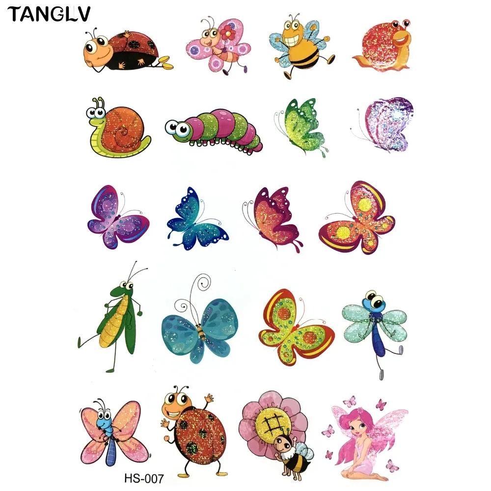 Tanglv الماركة كبيرة الألوان الأطفال tatuagem taty هيئة الفن المؤقتة الوشم ملصقات الوشم فراشة الحشرات بريق الوشم ملصق