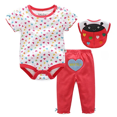 Летний комплект одежды из 3 предметов для маленьких девочек, roupa infantil, хлопковый комплект одежды для малышей с принтом мороженого, Детский комбинезон+ штаны+ нагрудник для маленьких мальчиков - Цвет: FM006