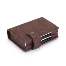 Double Box Rfid Credit Card Holder Case Aluminum Business id Cards Wallet Fashion Card Holder Metal Leather visit Pocket