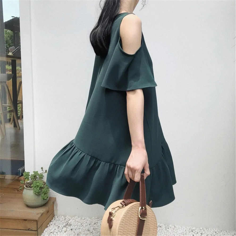 High quality Big Hem Black Summer Dress 2018 Hollow Out Shoulder Casual Dresses For Women Vacation Dress Vestidos All Match 1296 (15)