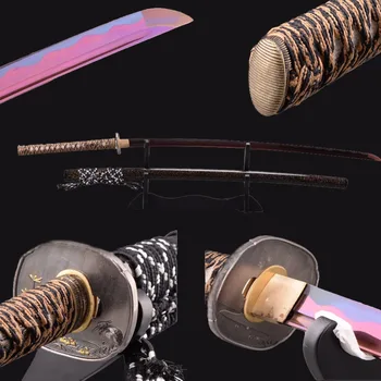 

Brandon Swords 2017 Newly Purple Blade Katana Manganese Steel Wave Hamon Full Tang Sharp Japanese Samurai Sword Cutting Practice