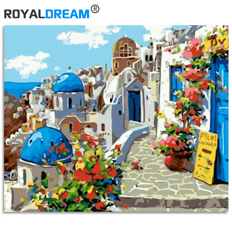 

ROYALDREAM Castle Landscape DIY Digital Oil Painting By Numbers Europe Abstract Canvas Painting For Living Room Wall Art
