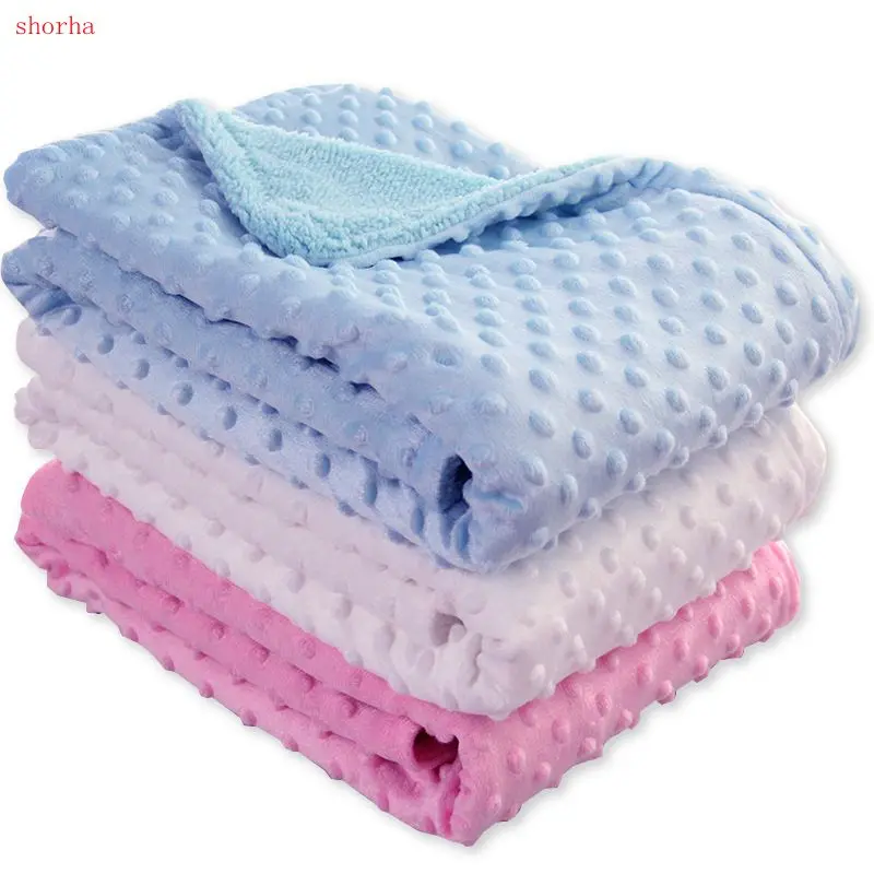 

Fashion pink Autumn Spring 2 Layers Baby Bubble Blanket Soft Children Throws Solid Color 102*76cm Newborn Short Plush Blanket