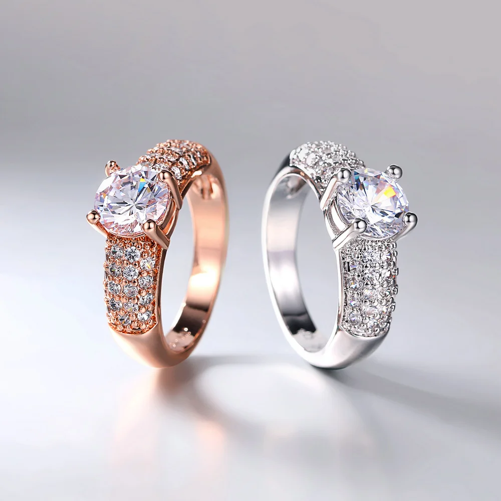 Double Fair Cubic Zirconia Wedding Rings Silver/Rose Gold Color Fashion Crystal Engagement Jewelry For Women Wholesale DFR070