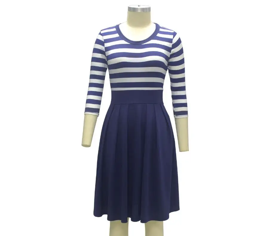 Новое женское классическое платье с круглым вырезом, темно-синий голубой конфетный в полоску, с высокой талией 1920 s 1950 s винтажное стильное платье для свинга