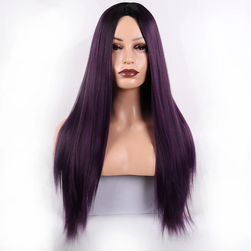 LISI волосы прямые синтетические парики для женщин 26 дюймов длинные термостойкие волосы парик черный Омбре фиолетовый зеленый красный цвет