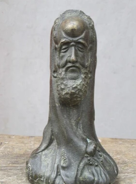 huij 008915 6&quotSino ancient Bronze Withered bark Bodhidharma Da Mo head Master Of Zen Statue |
