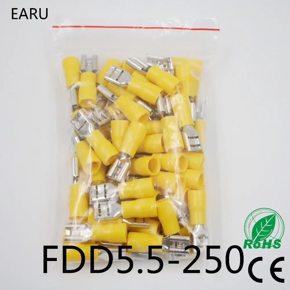 FDD5.5-250 FDD5-250 женский изолированный Электрический обжимная Клемма для 4-6mm2 разъемы проводов кабеля разъем провода 100 шт./упак.? FDD