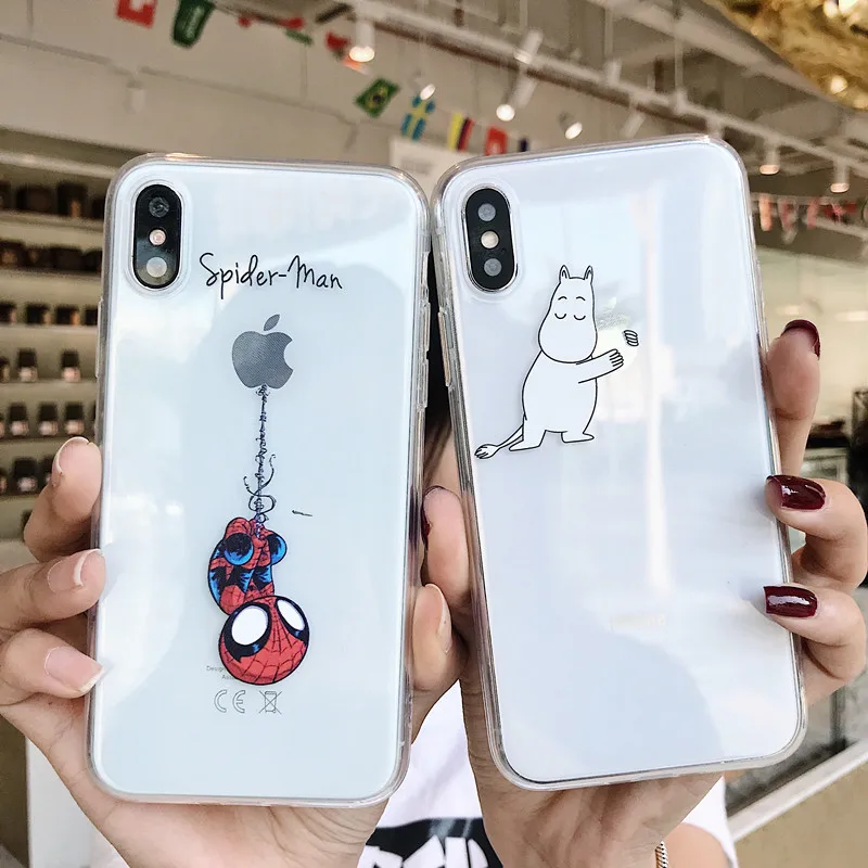 

Cute Cartoon Spiderman Case For iphone X XS MAX XR 7 6 6S 8 Plus Soft Silicone Transparent Back Cover Funny Tom Jerry Phone Case