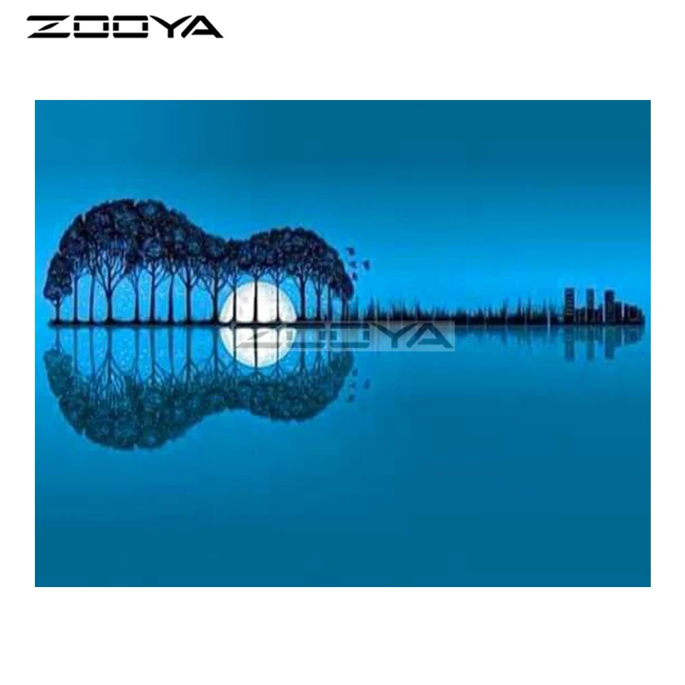 

ZOOYA 5D DIY Diamond Lake Tree Blue Guitar Sunset Landscape Diamond Painting Cross Stitch Square Drill Mosaic Decoration BK954