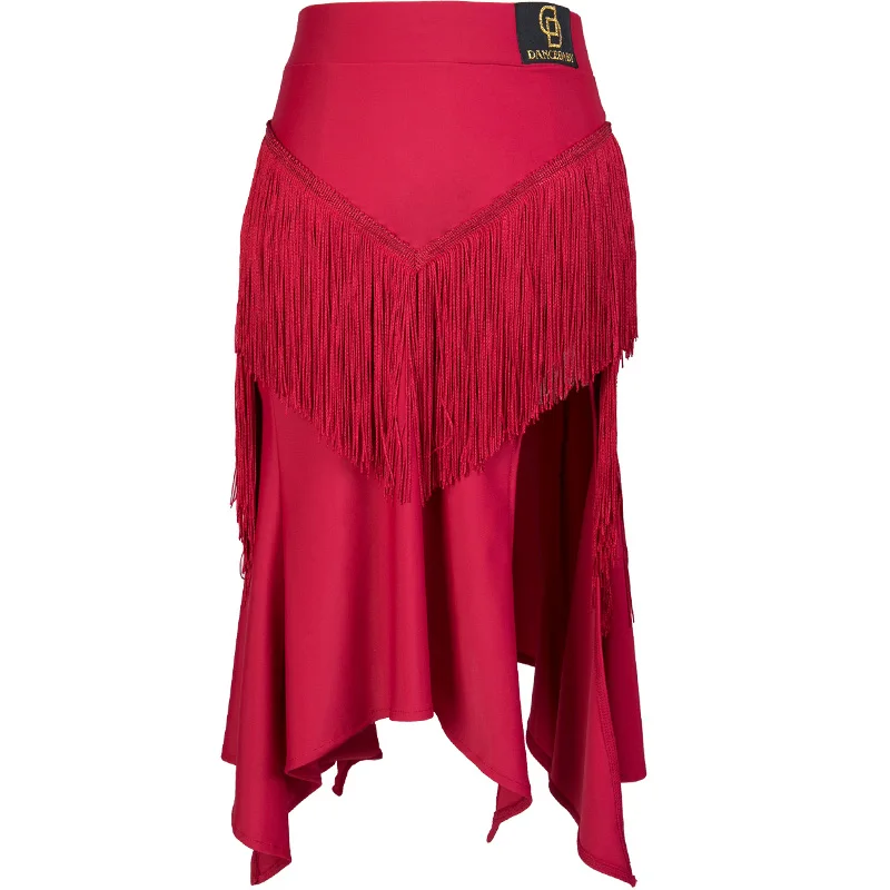 Красная юбка для латинских танцев для дам/женщин/взрослых, юбка с бахромой, открытый подол, Румба, фламенко, профессиональный черный танцевальный костюм, VDB183 - Цвет: Red Dress