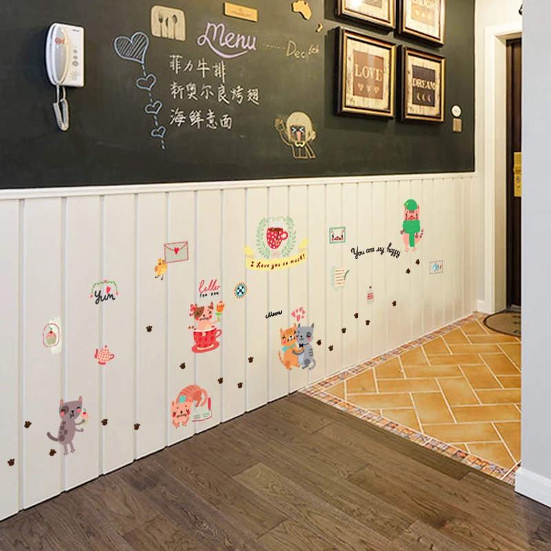 145*48cm Cartoon Cats Kitchen Wall Stickers Lovely Animals Home Decor for Kids Room Art Decorative Vinyls for Walls Waterproof
