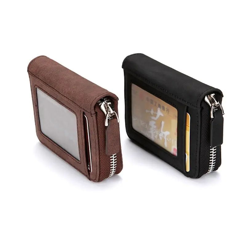 Высокое качество мужской кошелек кредитный держатель для карт бизнес кожа RFID Блокировка карман на молнии