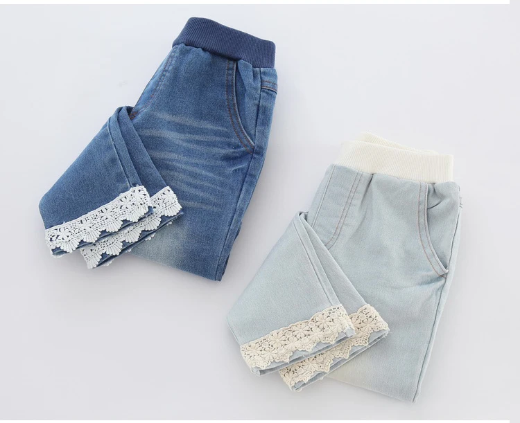 2018 Spring Autumn New 3-12 Years Children Elastic Long Trousers Washed Lace Spliced Skinnny Baby Kids Girls Denim Jeans Pants (15)