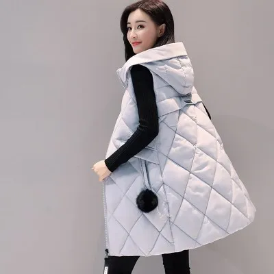 Light gray Корейский зимний длинный жилет женская куртка осень плюс размер черный жилет без рукавов с капюшоном Женское пальто элегантный теплый женский жилет 3XL - Цвет: Light gray