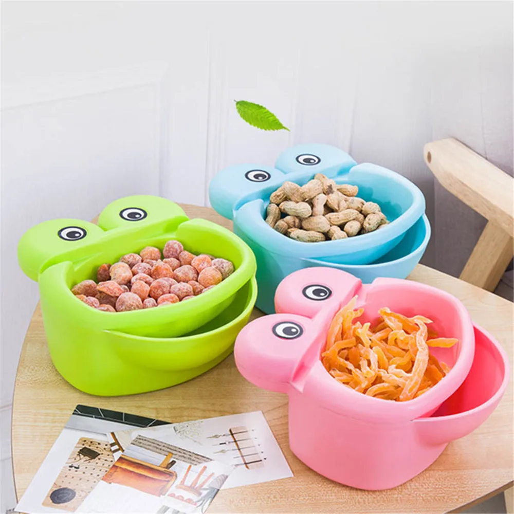 

Plastic Double Layer Dry Fruit Storage Box Frog Shape Lazy Candy Snacks Seeds Container Plate Dish Organizer With Garbage Holder