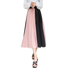 Хит цвет женские плиссированные юбки эластичный высокая талия женские юбки тонкий А-силуэт лоскутное Jupe Femme взлетно посадочной полосы уличная Faldas