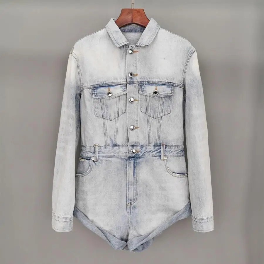 

2019 ladies fashion loose denim jumpsuit + shorts 0713