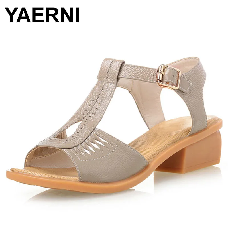 

YAERNI New summer genuine leather women's sandals soft comfortable light plus size 41#42#43# fashion shoes female sandals E588