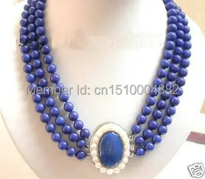 

shitou 00264 Beautiful Jewelry 3Row Real Lapis Lazuli white pearl clasp Necklace