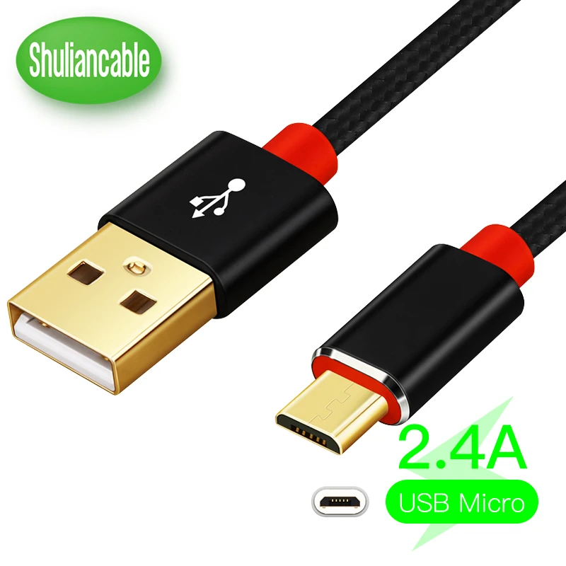 Shuliancable Micro USB кабель 2.4A нейлон Быстрая зарядка USB кабель для передачи данных для samsung huawei Xiaomi Redmi LG Microusb кабель зарядного устройства